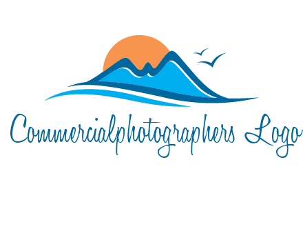 sun and birds over hills travel logo