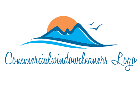 sun and birds over hills travel logo