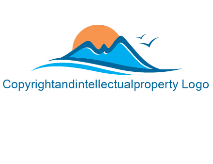 sun and birds over hills travel logo