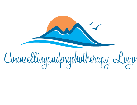 sun and birds over hills travel logo