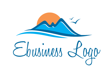 sun and birds over hills travel logo