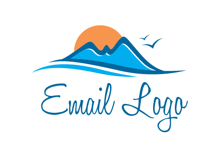 sun and birds over hills travel logo