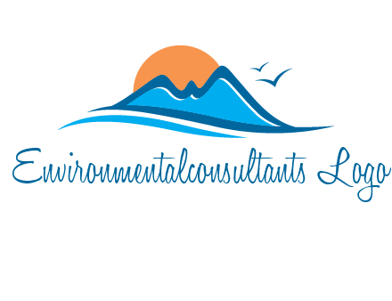 sun and birds over hills travel logo