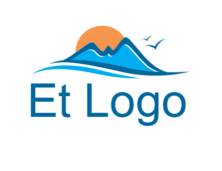 sun and birds over hills travel logo