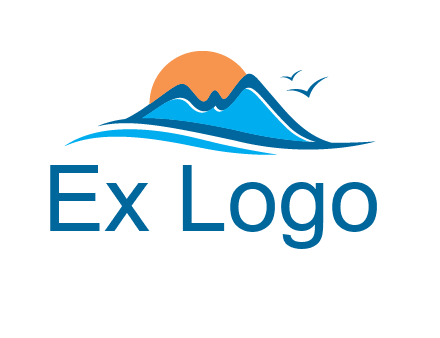 sun and birds over hills travel logo