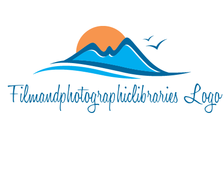 sun and birds over hills travel logo
