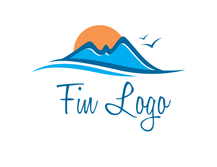 sun and birds over hills travel logo