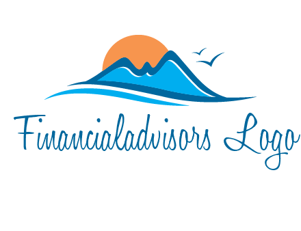 sun and birds over hills travel logo