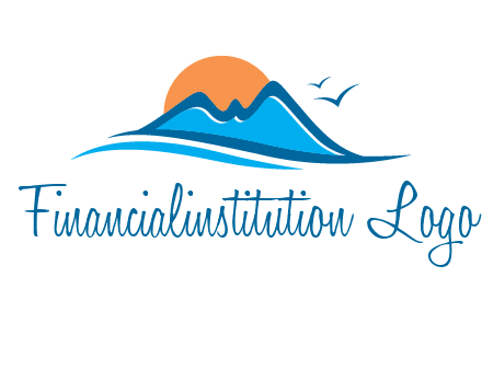 sun and birds over hills travel logo