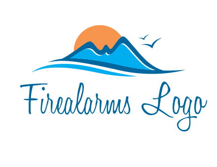 sun and birds over hills travel logo