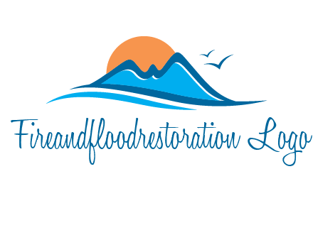 sun and birds over hills travel logo