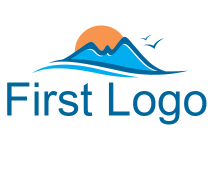 sun and birds over hills travel logo