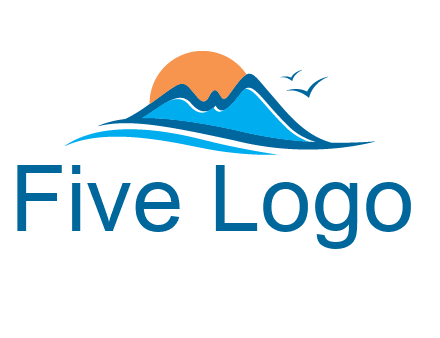 sun and birds over hills travel logo