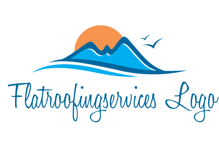 sun and birds over hills travel logo