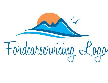 sun and birds over hills travel logo