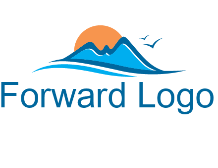 sun and birds over hills travel logo