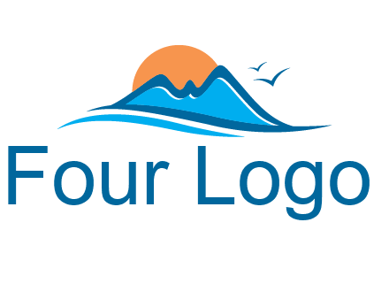 sun and birds over hills travel logo