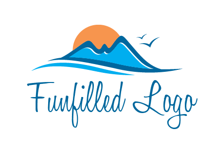 sun and birds over hills travel logo