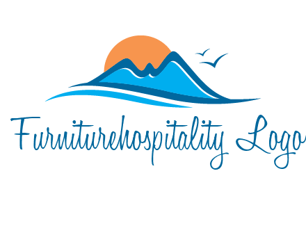 sun and birds over hills travel logo