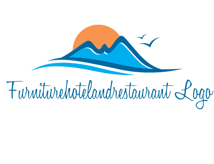 sun and birds over hills travel logo