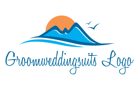 sun and birds over hills travel logo