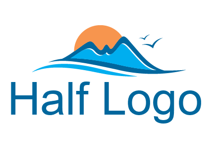 sun and birds over hills travel logo
