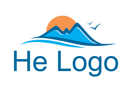 sun and birds over hills travel logo