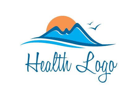 sun and birds over hills travel logo