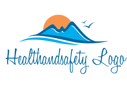 sun and birds over hills travel logo