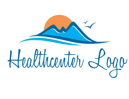 sun and birds over hills travel logo