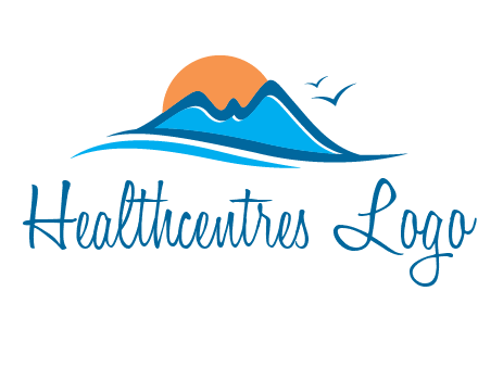 sun and birds over hills travel logo