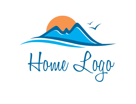 sun and birds over hills travel logo
