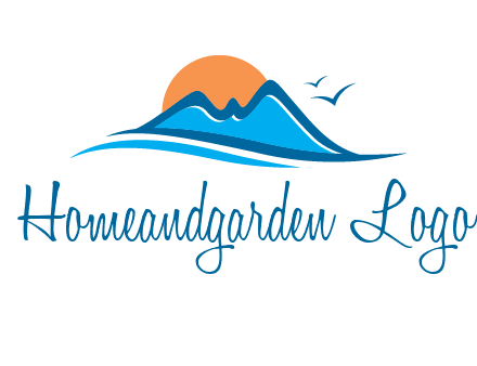 sun and birds over hills travel logo
