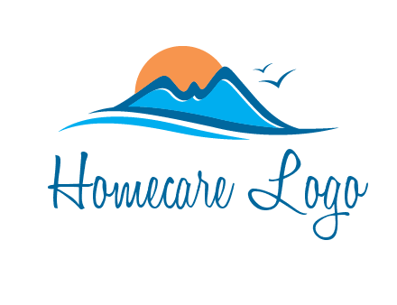 sun and birds over hills travel logo