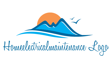 sun and birds over hills travel logo