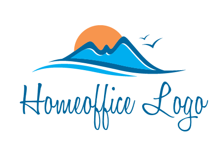 sun and birds over hills travel logo