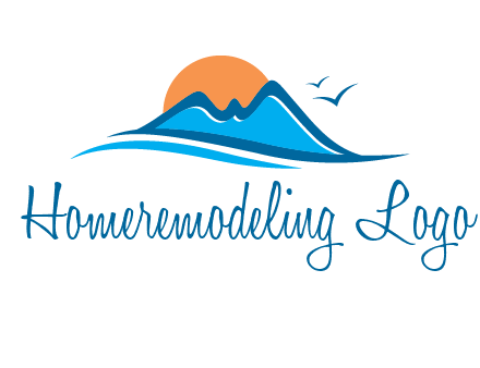 sun and birds over hills travel logo