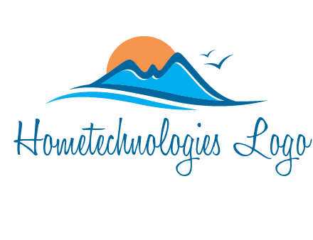 sun and birds over hills travel logo