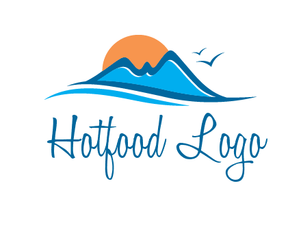 sun and birds over hills travel logo