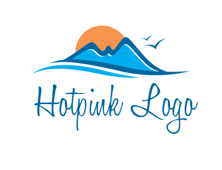 sun and birds over hills travel logo