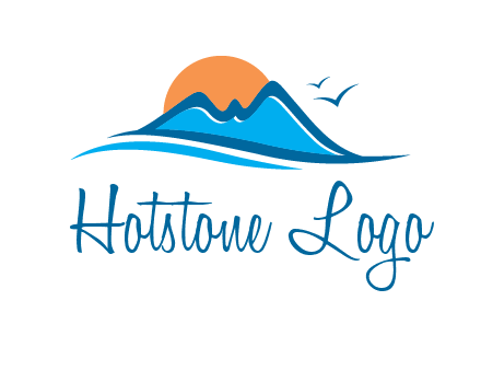 sun and birds over hills travel logo