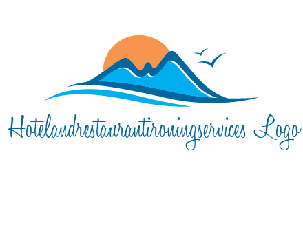 sun and birds over hills travel logo
