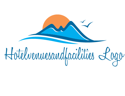 sun and birds over hills travel logo