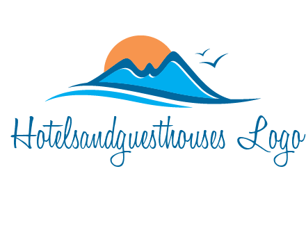 sun and birds over hills travel logo