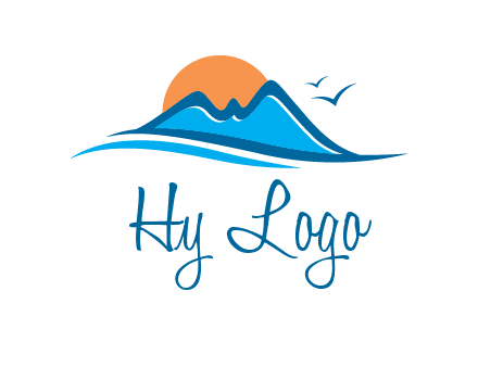 sun and birds over hills travel logo