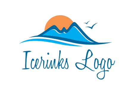 sun and birds over hills travel logo