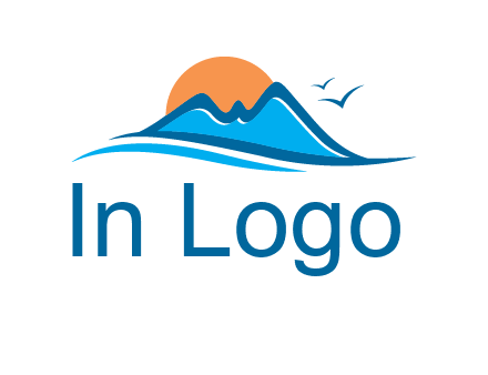 sun and birds over hills travel logo
