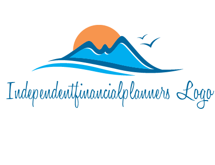 sun and birds over hills travel logo