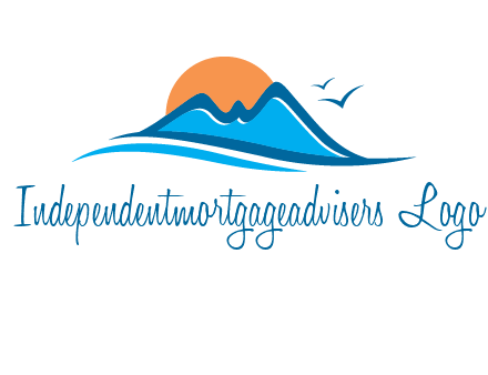 sun and birds over hills travel logo