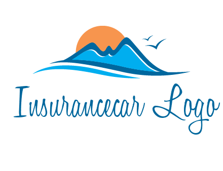 sun and birds over hills travel logo